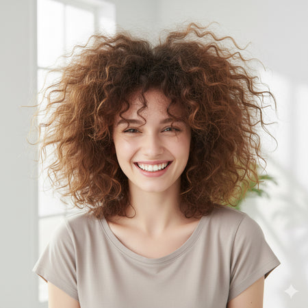 Woman with fizzy hair