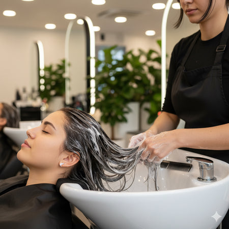 Stylist giving a client a deep treatment at the sink – Hair Care Canada