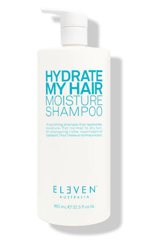 Shampoo bottle labeled 'Hydrate My Hair Moisture Shampoo' by Eleven Australia on a white background - hair Care Canada