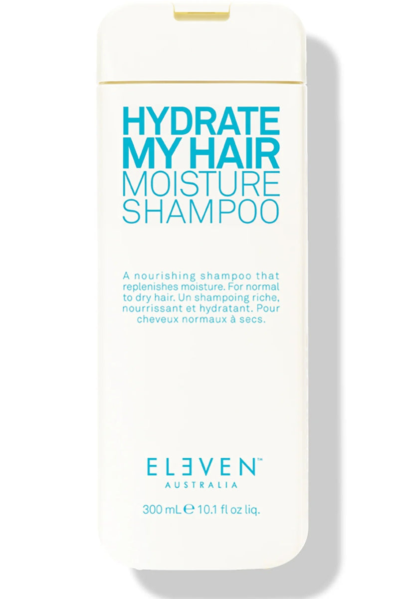 Shampoo bottle labeled 'Hydrate My Hair Moisture Shampoo' by Eleven Australia on a white background - hair Care Canada