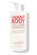 Shampoo bottle labeled 'I Want Body Volume Shampoo' by Eleven Australia on a white background - Hair Care Canada