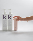 Kevin Murphy Hydrate-Me Wash & Rinse litre duo with free Doo.Over spray. White bottles with purple K logo.