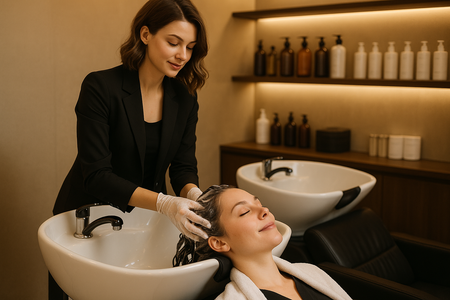 stylist shampooing a client-hair care canada