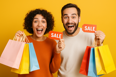 woman and man happy about sale prices-hair care canada